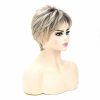 Synthetic Wigs* |  Whimsical W Short Straight Ombre Blonde With Bang For Women Natural Hair Dark Roots Heat Resistant 230417 Synthetic Wigs* brown blonde