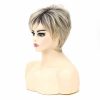 Synthetic Wigs* |  Whimsical W Short Straight Ombre Blonde With Bang For Women Natural Hair Dark Roots Heat Resistant 230417 Synthetic Wigs* brown blonde