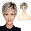 Synthetic Wigs* |  Whimsical W Short Straight Ombre Blonde With Bang For Women Natural Hair Dark Roots Heat Resistant 230417 Synthetic Wigs* brown blonde