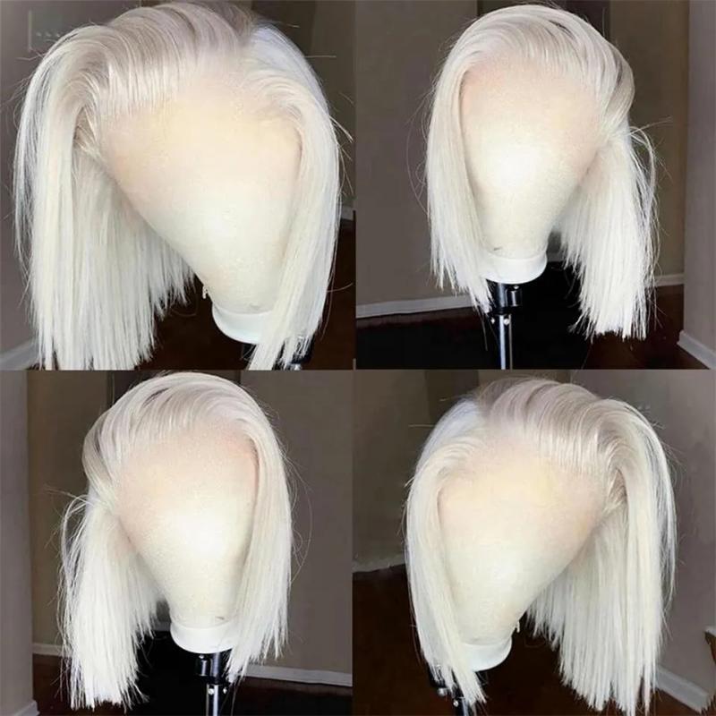 Synthetic Wigs* | White Bone Straight Short Bob Human Hair Wigs Glueless 13X4 Blonde Lace Front Wig For Women Transparent Hd Lace Frontal Wig Synthetic Synthetic Wigs* Ash Blonde Color