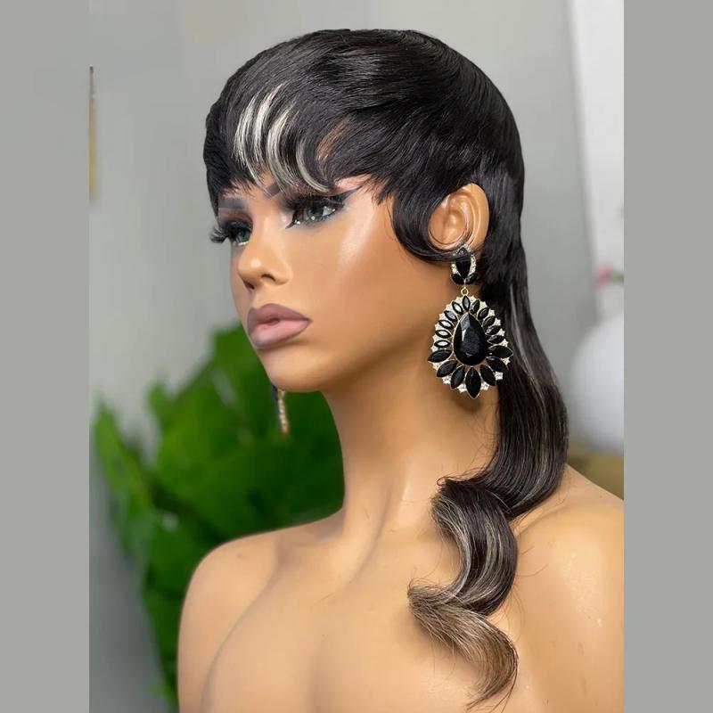 Hair Wigs | 180Density Full Brazilian Hair Short Pixie Cut Wigs Highlight Blonde Wig With Bangs Body Wave Glueless Ombre Human Hair Wigs For Women Hair Wigs Hair Wigs