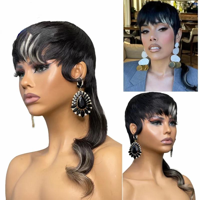 Hair Wigs | 180Density Full Brazilian Hair Short Pixie Cut Wigs Highlight Blonde Wig With Bangs Body Wave Glueless Ombre Human Hair Wigs For Women Hair Wigs Hair Wigs