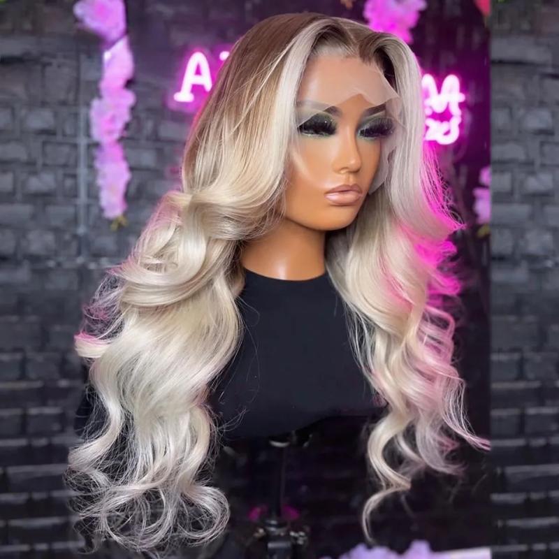 Hair Wigs | Brazilian Hair Ombre Ash Blonde Body Wave Lace Front Wig Transparent Hd 360 Lace Frontal Wig For Women Heat Resistant Synthetic Wig Preplucked Hair Wigs 613 Blonde Color