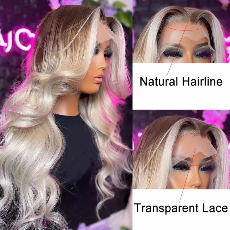 Hair Wigs | Brazilian Hair Ombre Ash Blonde Body Wave Lace Front Wig Transparent Hd 360 Lace Frontal Wig For Women Heat Resistant Synthetic Wig Preplucked Hair Wigs 613 Blonde Color