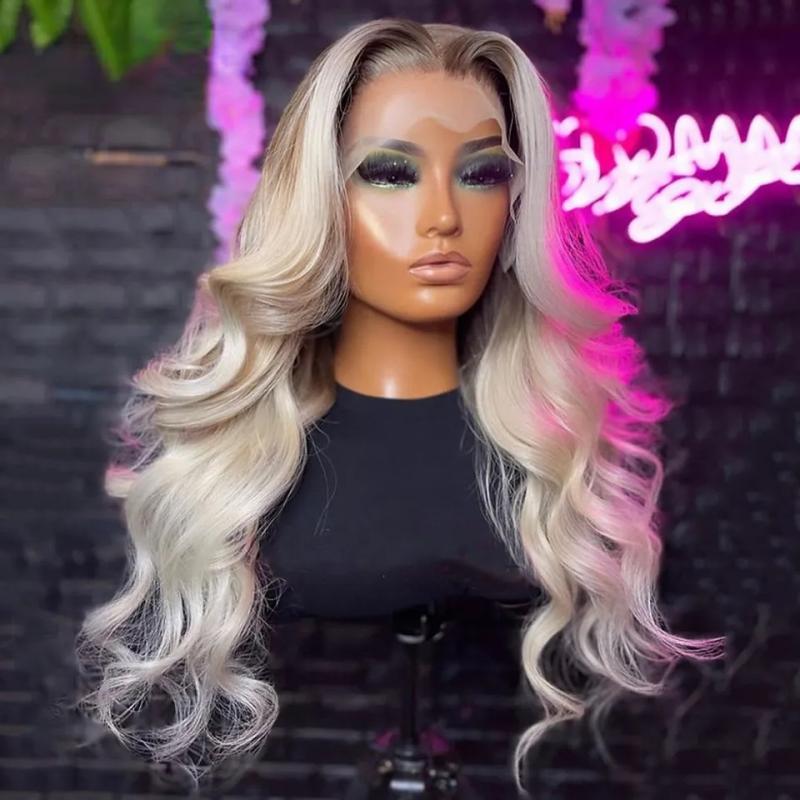 Hair Wigs | Brazilian Hair Ombre Ash Blonde Body Wave Lace Front Wig Transparent Hd 360 Lace Frontal Wig For Women Heat Resistant Synthetic Wig Preplucked Hair Wigs 613 Blonde Color