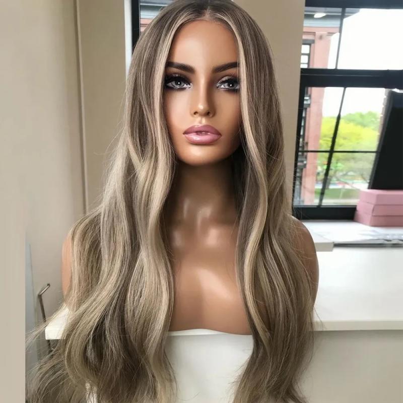 Hair Wigs | Dark Ash Blonde Hd Lace Wig Highlights Full Lace Human Hair Wigs Dark Roots Pure Brazilian Lace Front Wig Slight Wavy Lace Front Wig Preplucked Hair Wigs 613 Blonde Color