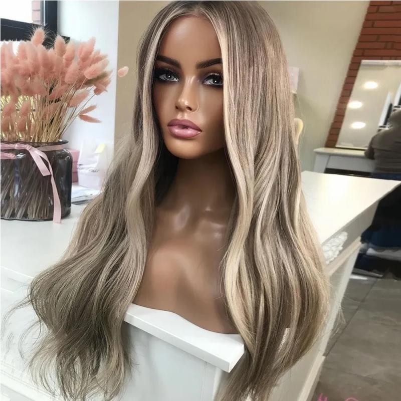 Hair Wigs | Dark Ash Blonde Hd Lace Wig Highlights Full Lace Human Hair Wigs Dark Roots Pure Brazilian Lace Front Wig Slight Wavy Lace Front Wig Preplucked Hair Wigs 613 Blonde Color