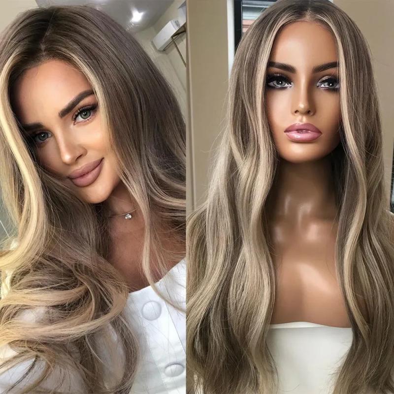 Hair Wigs | Dark Ash Blonde Hd Lace Wig Highlights Full Lace Human Hair Wigs Dark Roots Pure Brazilian Lace Front Wig Slight Wavy Lace Front Wig Preplucked Hair Wigs 613 Blonde Color