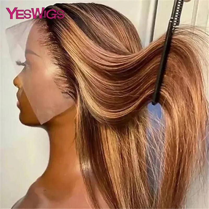 Hair Wigs | Synthetic Wigs Highlight Wig Honey Blond Colored Brown Lace Front Human Hair For Women 13X4 Transparent Full Lace Frontal 231027 Hair Wigs Hair Wigs