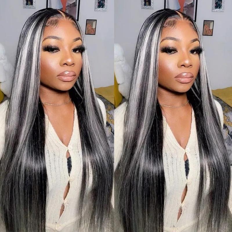 Synthetic Wigs* | 30 34 Inch Highlight Grey Color Wigs Human Hair For Women Brazilian Pre Plucked Synthetic Lace Front Wig Preplucked Natural Hairline Synthetic Wigs* black