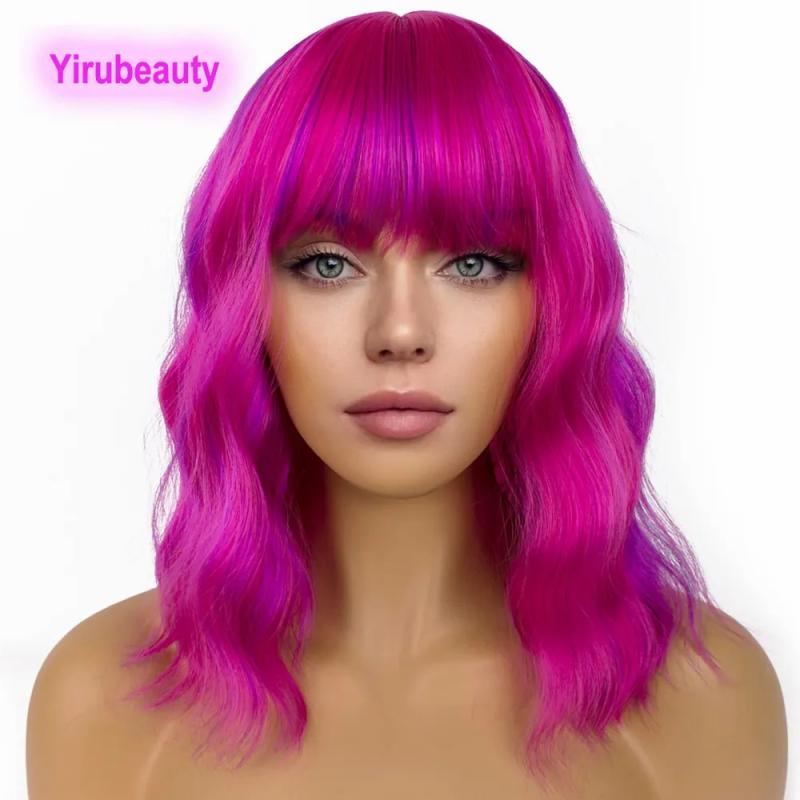 Synthetic Wigs* |  Full Mechanism Curly Hair Products Festival Hot Pink Color Fiber 14Inch Bob Wigs Synthetic Wigs* Synthetic Wigs*