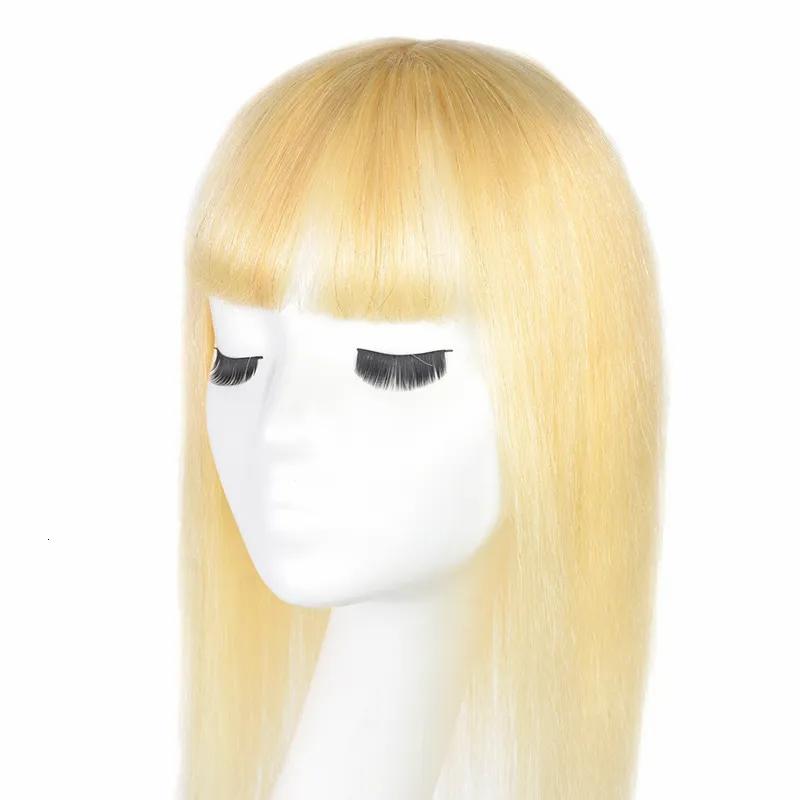 Synthetic Wigs* | Synthetic S 613 Blonde Human Hair Toppers With Bangs 18Inch For Women Clip In Pieces Bleached For Cover White Remy 230210 Synthetic Wigs* 613#