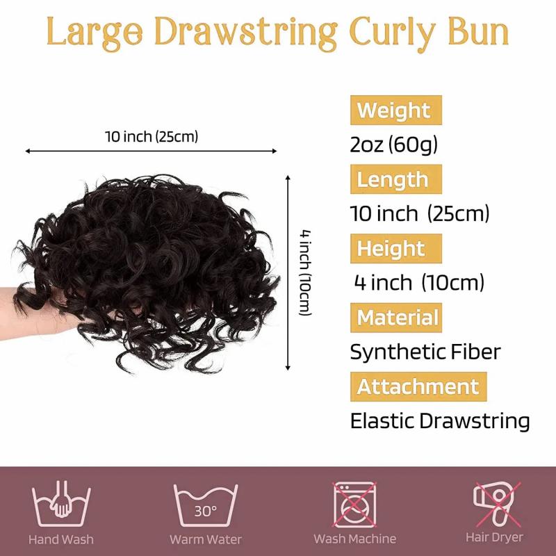 Synthetic Wigs* | Synthetic S Messy Hair Bun Elastic Drawstring Loose Wave Large Curly Short Tail For Women 231025 Synthetic Wigs* 1B