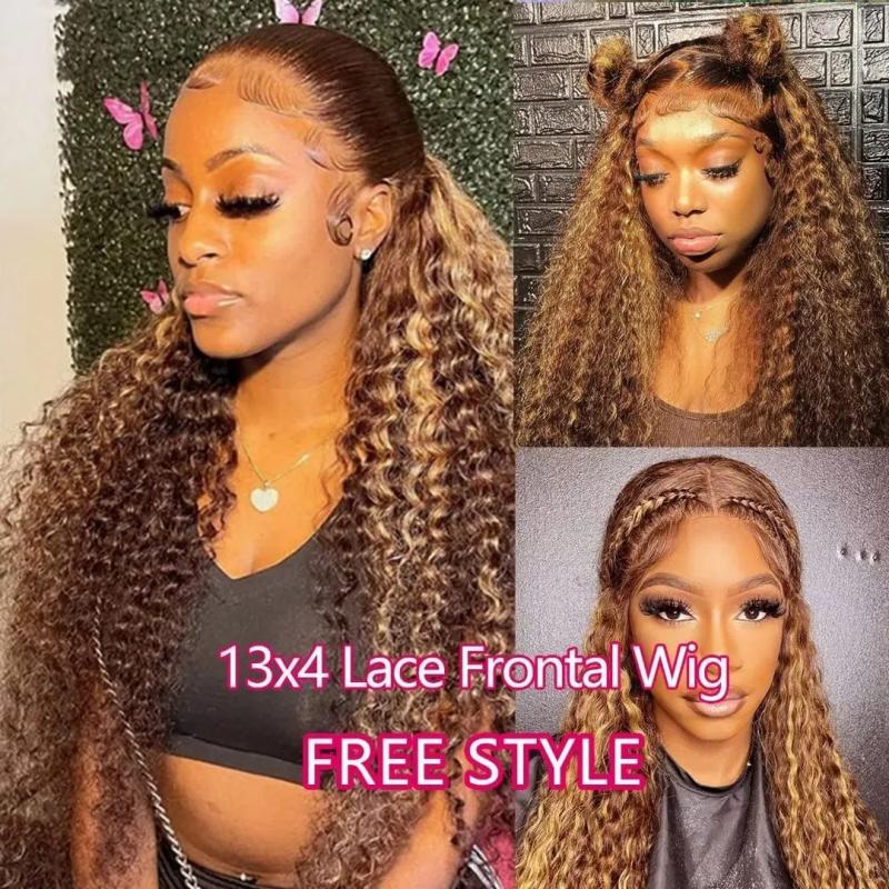 Lace Wigs | 4/27 Highlight Wig Brazilian Deep Wave Wig Highlight Lace Front Human Hair Wigs Honey Blonde Ombre Lace Front Wig Remy Lace Wigs Lace Wigs