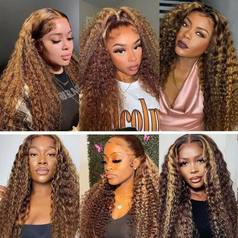 Lace Wigs | 4/27 Highlight Wig Brazilian Deep Wave Wig Highlight Lace Front Human Hair Wigs Honey Blonde Ombre Lace Front Wig Remy Lace Wigs Lace Wigs