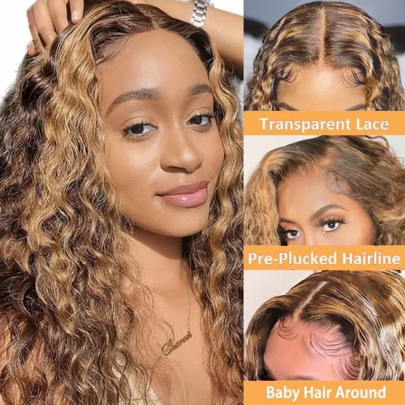 Lace Wigs | 4/27 Highlight Wig Brazilian Deep Wave Wig Highlight Lace Front Human Hair Wigs Honey Blonde Ombre Lace Front Wig Remy Lace Wigs Lace Wigs