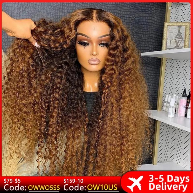 Synthetic Wigs* |  13X6 Hd Lace Frontal Wig Highlight Wig Human Hair Wigs Curly Ombre Colored Honey Blonde Water Wave 13X4 Deep Wave Frontal Wig 230901 Synthetic Wigs* Synthetic Wigs*