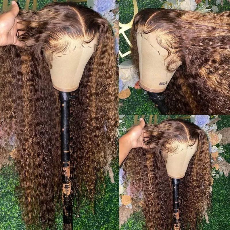 Synthetic Wigs* |  13X6 Hd Lace Frontal Wig Highlight Wig Human Hair Wigs Curly Ombre Colored Honey Blonde Water Wave 13X4 Deep Wave Frontal Wig 230901 Synthetic Wigs* Synthetic Wigs*