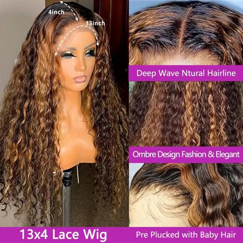 Synthetic Wigs* |  13X6 Hd Lace Frontal Wig Highlight Wig Human Hair Wigs Curly Ombre Colored Honey Blonde Water Wave 13X4 Deep Wave Frontal Wig 230901 Synthetic Wigs* Synthetic Wigs*