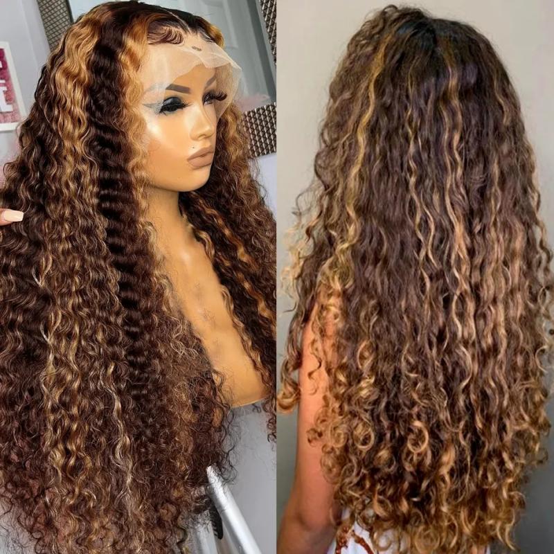 Synthetic Wigs* |  13X6 Hd Lace Frontal Wig Highlight Wig Human Hair Wigs Curly Ombre Colored Honey Blonde Water Wave 13X4 Deep Wave Frontal Wig 230901 Synthetic Wigs* Synthetic Wigs*