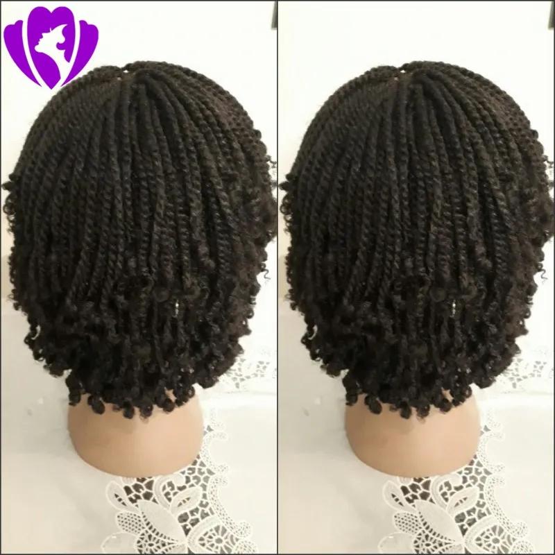 Synthetic Wigs* | 180Density Full Natural Black/Brown /Ombre Color Brazilian Wig Synthetic Full Lace Front Short Hair Kinky Twist Braided Wigs For Black Women Synthetic Wigs* Synthetic Wigs*