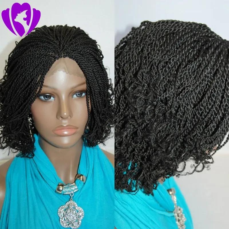 Synthetic Wigs* | 180Density Full Natural Black/Brown /Ombre Color Brazilian Wig Synthetic Full Lace Front Short Hair Kinky Twist Braided Wigs For Black Women Synthetic Wigs* Synthetic Wigs*