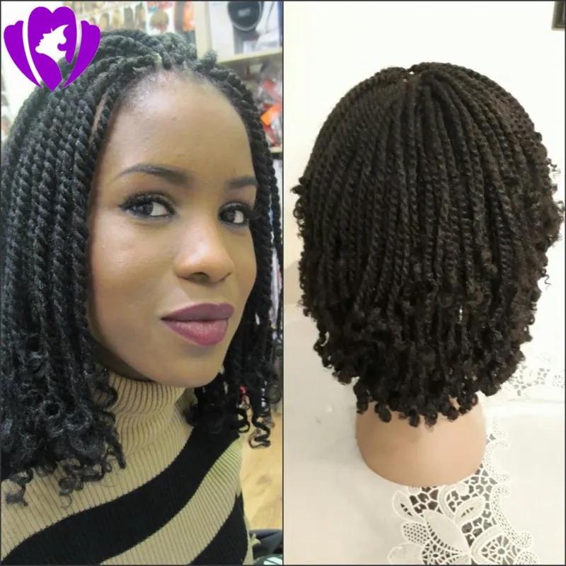 Synthetic Wigs* | 180Density Full Natural Black/Brown /Ombre Color Brazilian Wig Synthetic Full Lace Front Short Hair Kinky Twist Braided Wigs For Black Women Synthetic Wigs* Synthetic Wigs*