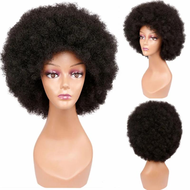 Synthetic Wigs* |  Afro Wig Short Fluffy Hair For Black Women Kinky Curly Party Dance Cosplay With Bangs 230417 Synthetic Wigs* #27