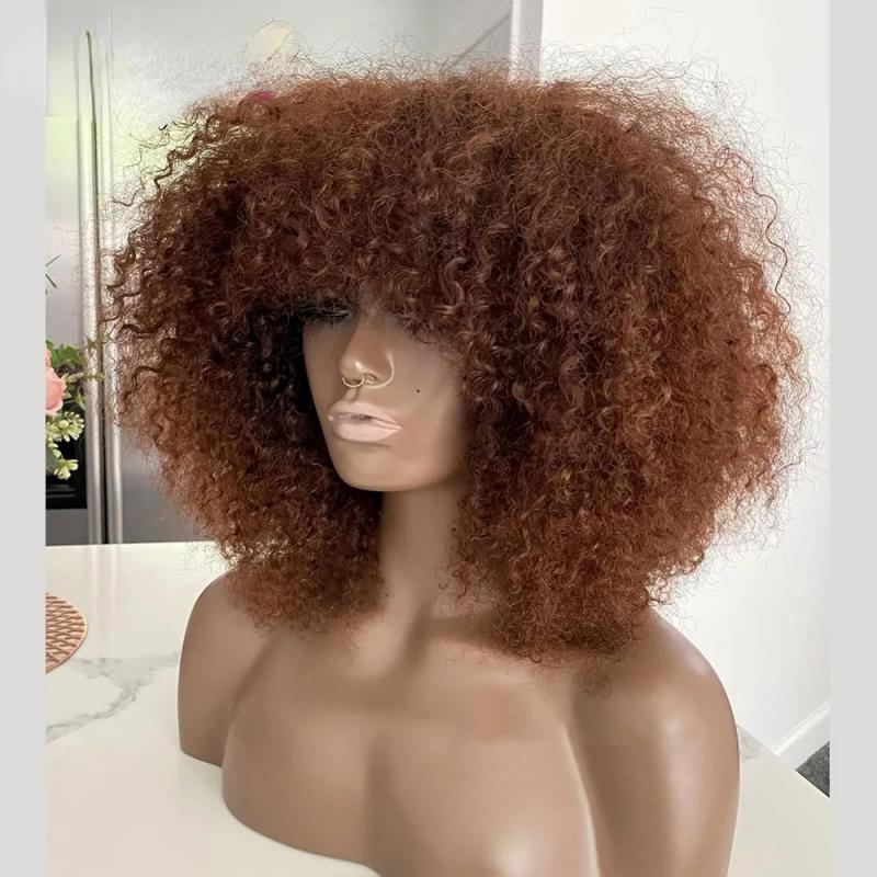 Synthetic Wigs* | Black Lace Front Human Hair Wigs With Bangs Short Bob Afro Kinky Curly Lace Frontal Wig For Black Women Full 180% Density Synthetic Wigs* Synthetic Wigs*