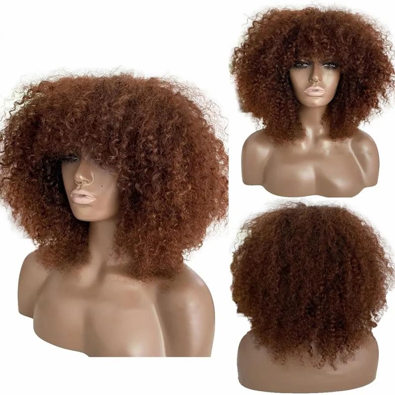 Synthetic Wigs* | Black Lace Front Human Hair Wigs With Bangs Short Bob Afro Kinky Curly Lace Frontal Wig For Black Women Full 180% Density Synthetic Wigs* Synthetic Wigs*