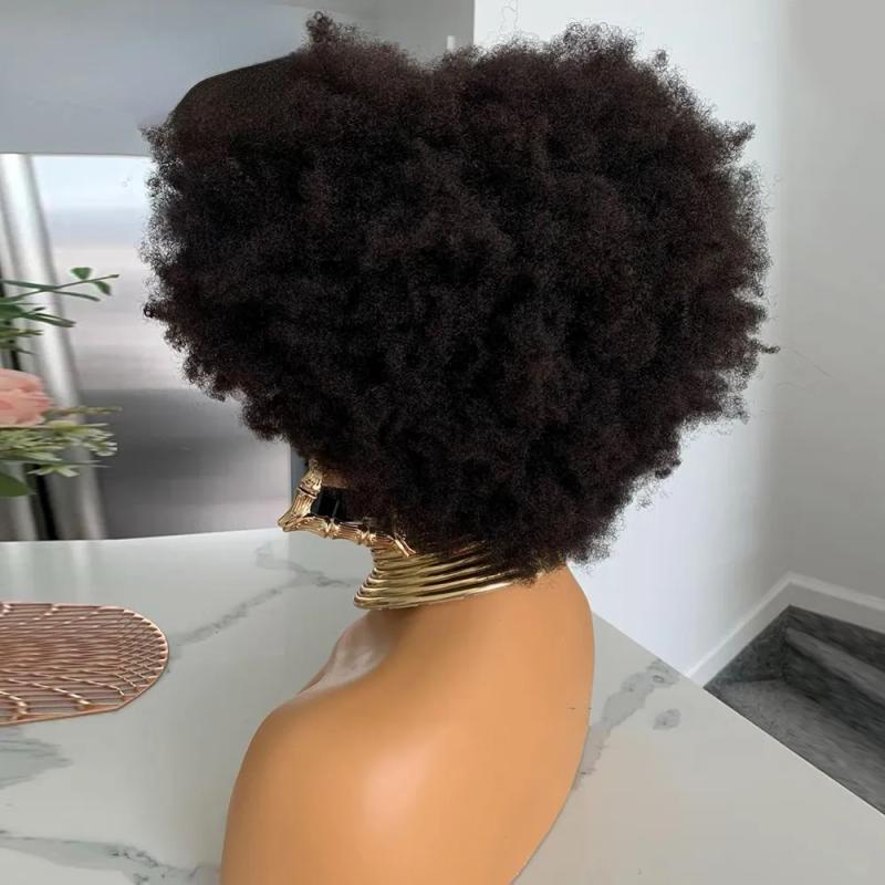 Synthetic Wigs* | Black Lace Front Human Hair Wigs With Bangs Short Bob Afro Kinky Curly Lace Frontal Wig For Black Women Full 180% Density Synthetic Wigs* Synthetic Wigs*