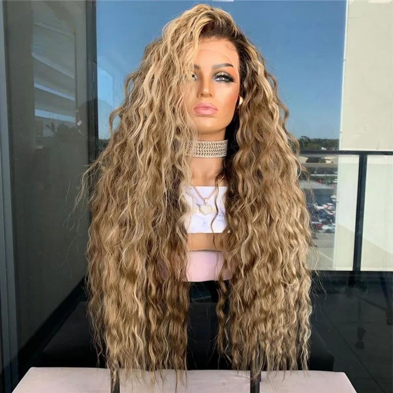 Synthetic Wigs* | Free Style Water Wave Blonde Lace Front Wig Highlight Full Lace Human Hair Wigs For Women Hd Transparent Synthetic Lace Closure Wig Preplucked Synthetic Wigs* black