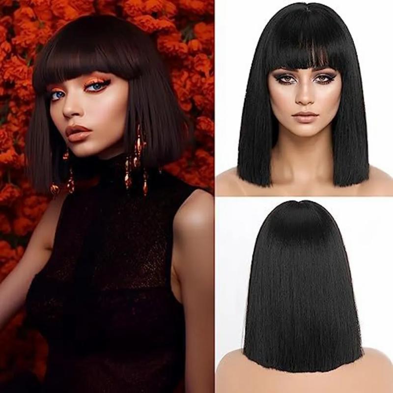 Synthetic Wigs* |  Holiday Party Wig Girl Bobwigs Short Straight Hair Full-Mechanism Headgear Synthetic Wigs* Synthetic Wigs*