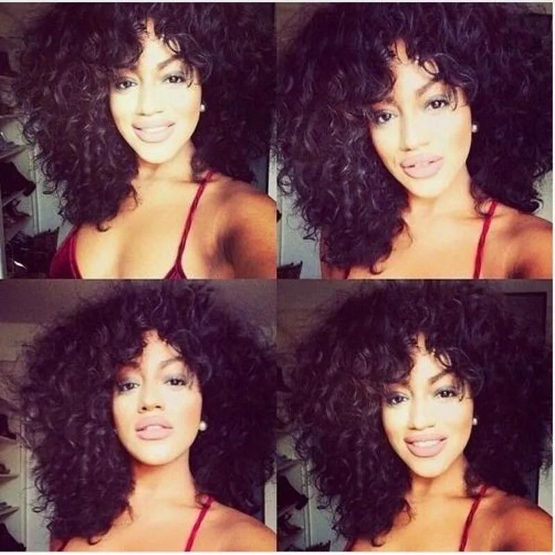 Synthetic Wigs* | Natural Black Afro Kinky Curly Wigs With Bangs Heat Resistant Gluelese Short Synthetic Lace Front Wigs With Bangs For Black Women Synthetic Wigs* Synthetic Wigs*