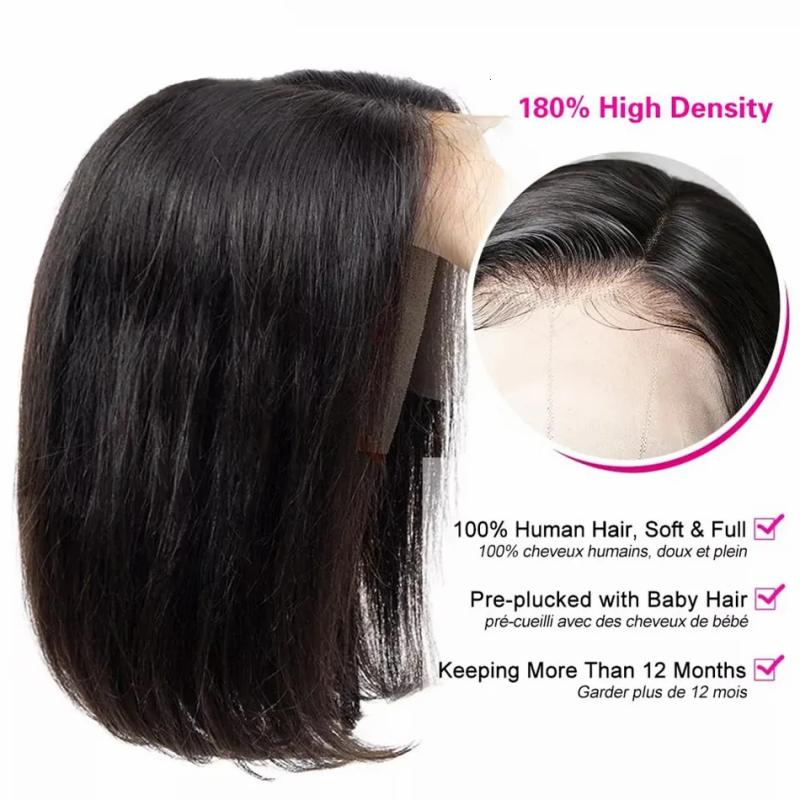 Synthetic Wigs* |  Short Bob Human Brazilian 13X1 T Part Straight Lace Front For Women Transparent Pre Plucked Bone 230629 Synthetic Wigs* Synthetic Wigs*