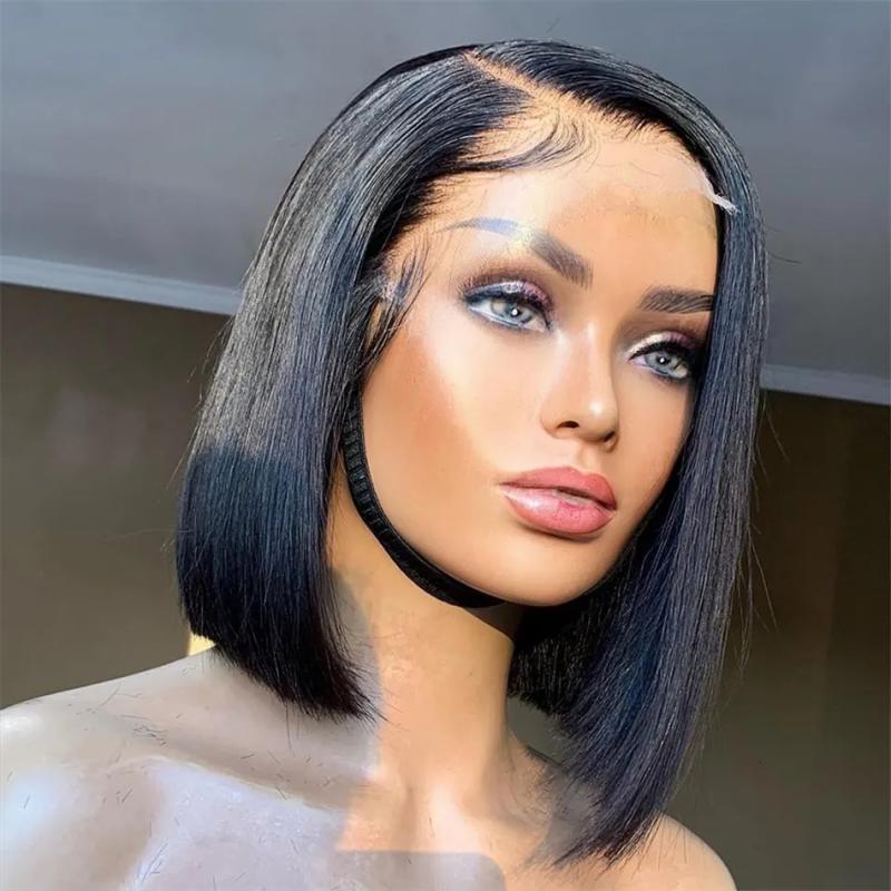 Synthetic Wigs* |  Short Bob Human Brazilian 13X1 T Part Straight Lace Front For Women Transparent Pre Plucked Bone 230629 Synthetic Wigs* Synthetic Wigs*