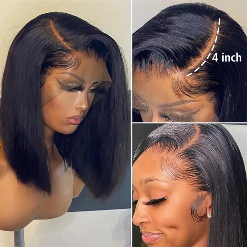 Synthetic Wigs* |  Short Bob Human Brazilian 13X1 T Part Straight Lace Front For Women Transparent Pre Plucked Bone 230629 Synthetic Wigs* Synthetic Wigs*