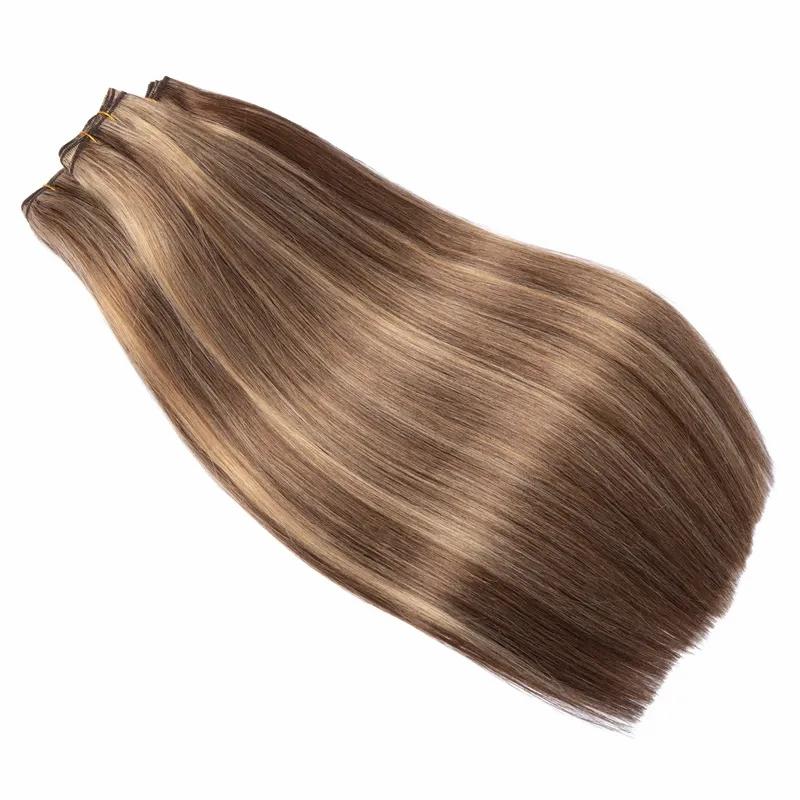 Hair Extensions | Highlights Human Hair Weave Piano Color #4 Mixed With #27 Virgin Peruvian Weft Extensions Slik Straight Bundles Hair Extensions Hair Extensions