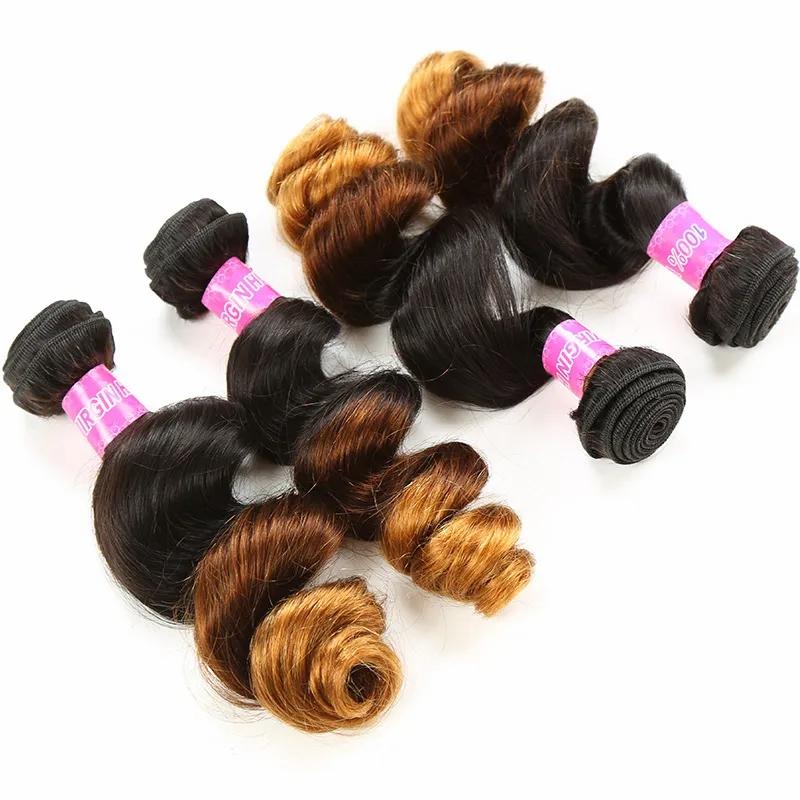 Hair Extensions | Ombre 1B/4/27 Brazilian Loose Wave Human Remy Virgin Hair Weaves 100G/Bundle Double Wefts 3Bundles/Lot Full And Soft Hair Extensions Hair Extensions