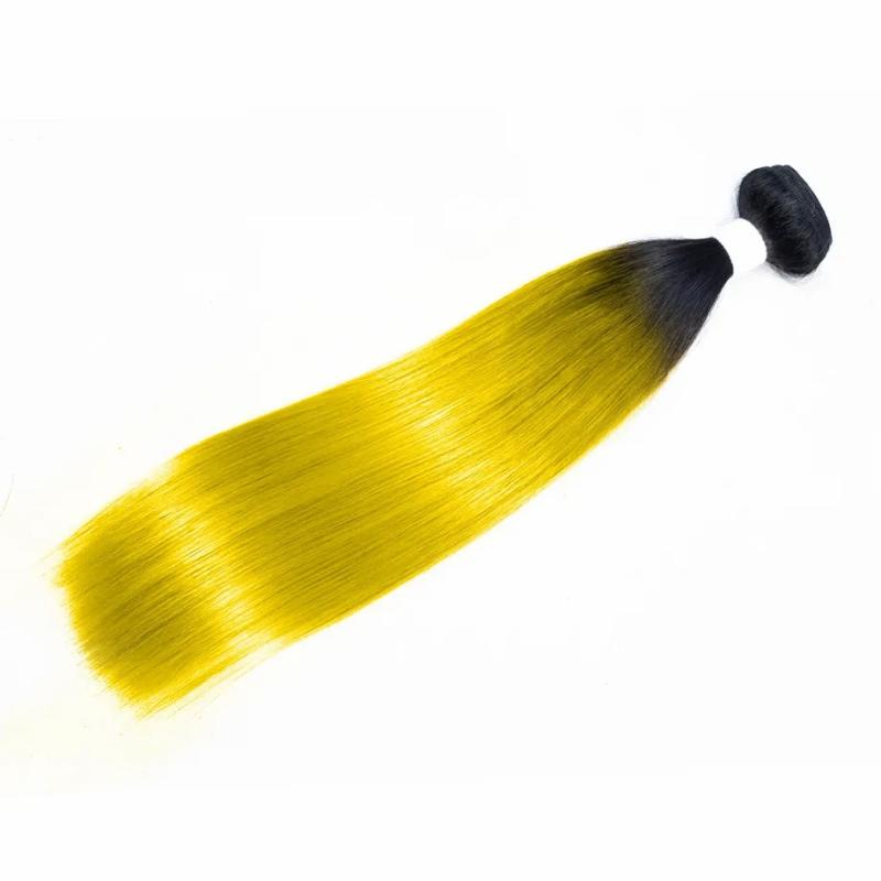 Hair Extensions | Ombre 1B/Yellow Brazilian Straight Human Remy Virgin Hair Weaves 100G/Bundle Double Wefts 3Bundles/Lot Hair Extensions Hair Extensions