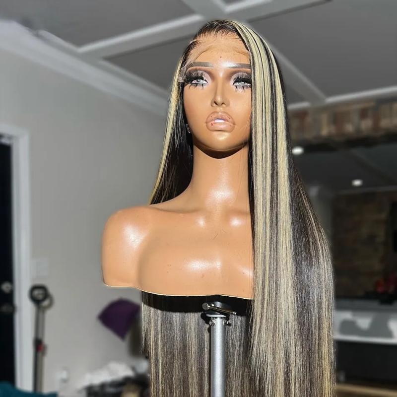 Lace Wigs | 40Inch Bone Straight Highlight Lace Front Human Hair Ombre 13X4 Lace Frontal Wigs Honey Blonde Colored Wigs For Women Lace Wigs Lace Wigs