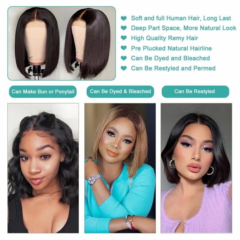 Lace Wigs | Ishow 13X2 Transparent Hd Lace Frontal Human Hair Wigs Short Bob Swiss Lace Front Wig Brazilian Virgin Straight For Women Natural Black 8-12 Inch Peruvian Lace Wigs Lace Wigs