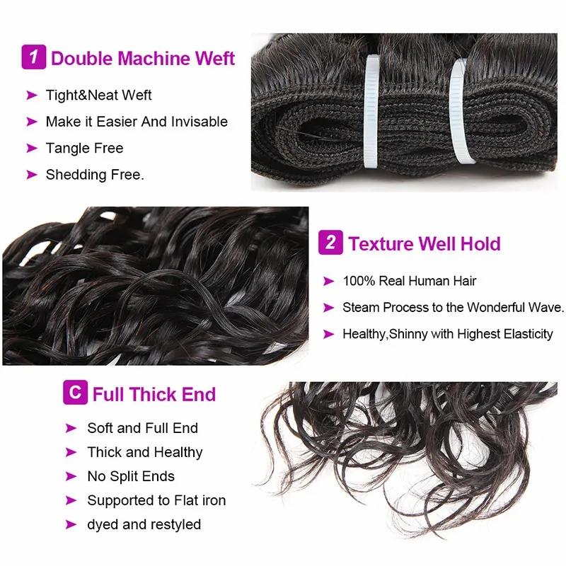 Hair Extensions | Ishow Virgin Weave Extensions Body Wave 8-28Inch For Women Straight Deep Loose Curly Water Wefts Natural Black Color Human Hair Bundles With Lace Closure Peruvian Hair Extensions Hair Extensions