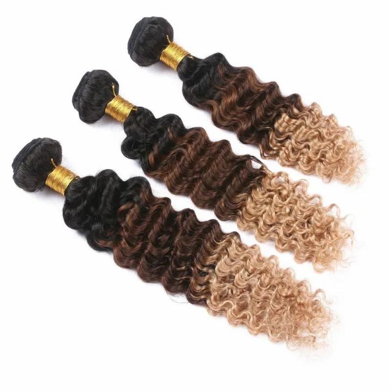 Hair Extensions | Malaysian Wholesale Human Hair Extensions 3 Bundles Ombre 1B 4 27 Deep Wave Curly 1B/4/27 Virgin Hair 8-28Inch Hair Extensions Hair Extensions