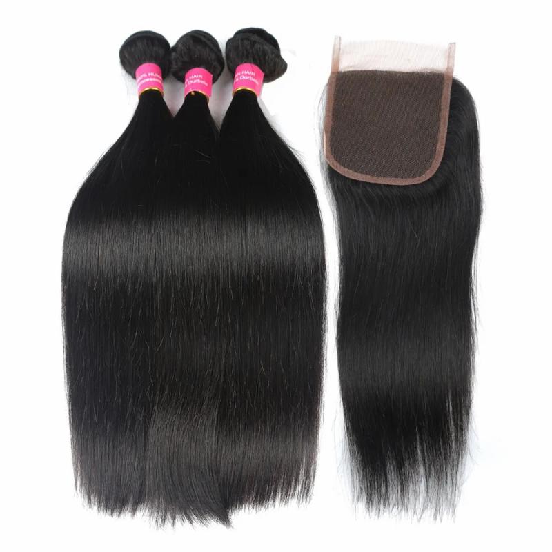 Hair Extensions | Peruvian Straight Hair Bundles With Closure 4X4 Lace Closure With Hair Bundles Unprocessed Human Hair Extensions Hair Extensions Hair Extensions