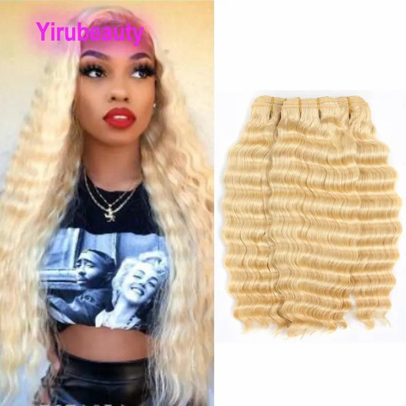 Hair Extensions | Raw Indian Virgin Hair Double Wefts Blonde Deep Wave Curly 613# Three Bundles 100% Human Hair Extensions 10-28Inch Hair Extensions Hair Extensions