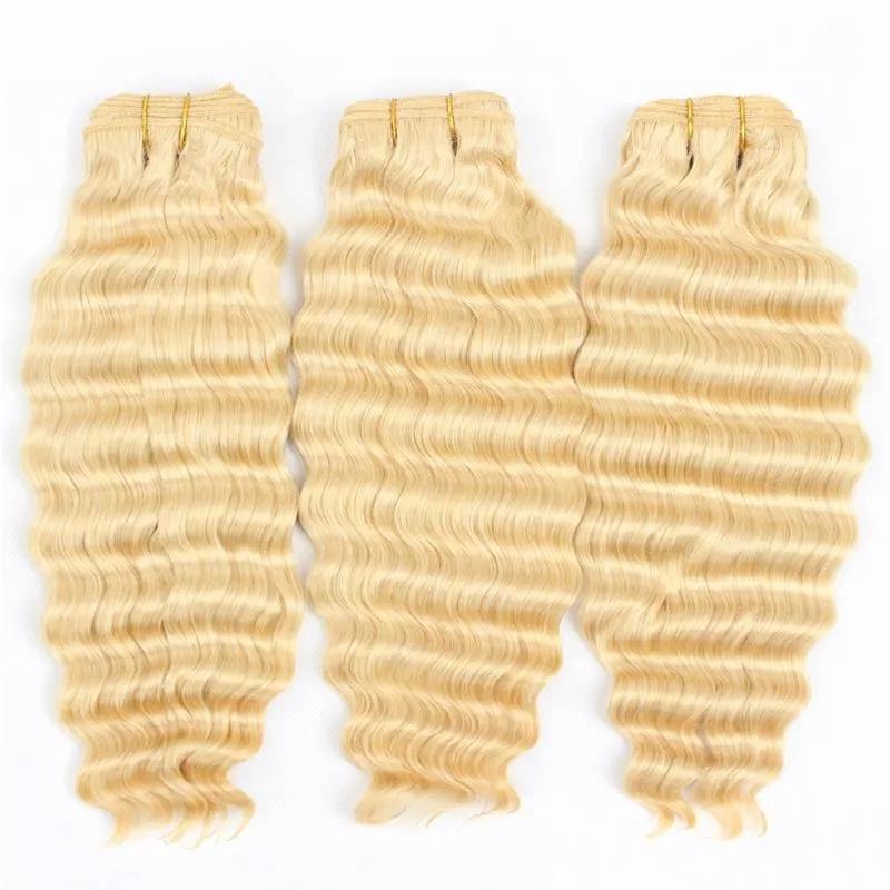 Hair Extensions | Raw Indian Virgin Hair Double Wefts Blonde Deep Wave Curly 613# Three Bundles 100% Human Hair Extensions 10-28Inch Hair Extensions Hair Extensions