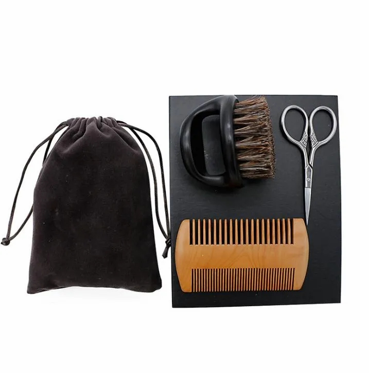 Hair Care & Styling Tools | Brushes Care & Styling Tools Hair Products3Pcs Wooden Beard Comb And Natural Bristles Brush With Scissors Set For Men Drop Delivery 2021 Lbc Hair Care & Styling Tools Hair Care & Styling Tools