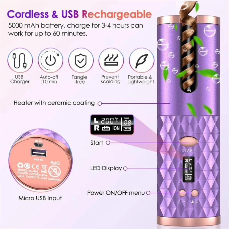 Hair Care & Styling Tools | Curling Irons Automatic Curling Iron Cordless Auto Hair Curler Wireless Auto Curler Silky Curls Fast Heating Usb Portable Auto Curler Timing 231024 Hair Care & Styling Tools Hair Care & Styling Tools