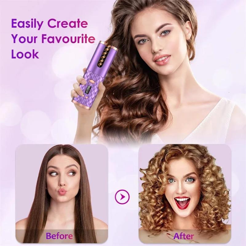 Hair Care & Styling Tools | Curling Irons Automatic Curling Iron Cordless Auto Hair Curler Wireless Auto Curler Silky Curls Fast Heating Usb Portable Auto Curler Timing 231024 Hair Care & Styling Tools Hair Care & Styling Tools